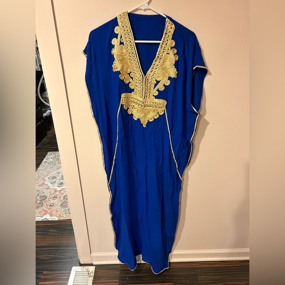 Other - Marrakech Street Fair Women’s Embroidered Kaftan Royal Blue & Gold